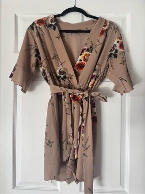 Simplee Apparel Taupe Floral Wrap Romper